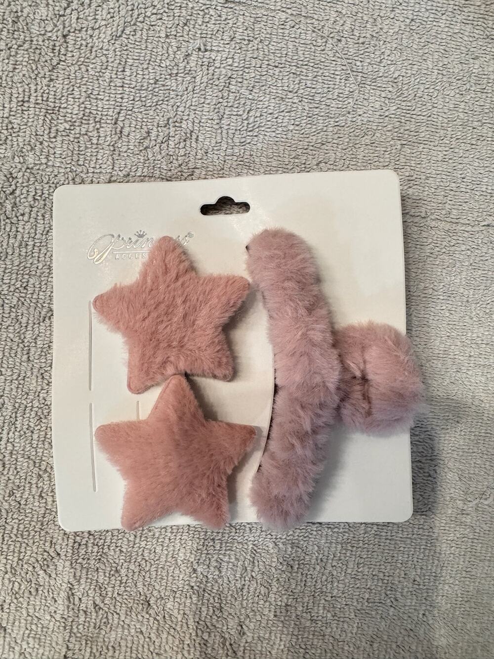 Pink fluffy set 2 star hair clips and 1 clip claw  #kawaii #hairaccessories